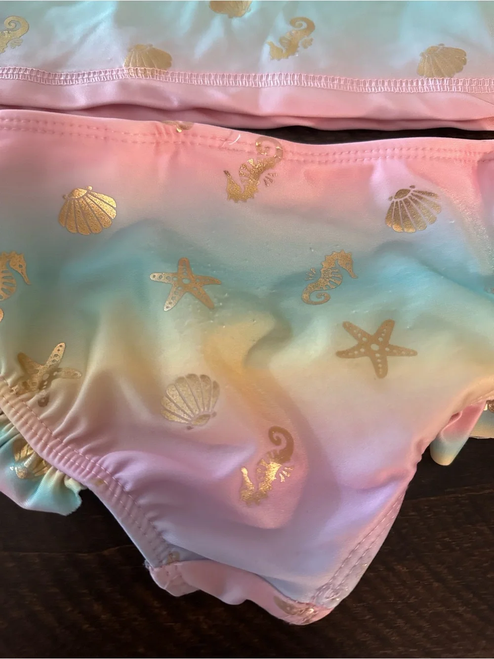 Girls' Pastel Rainbow Long Sleeve Rashguard Set with Gold Seashells